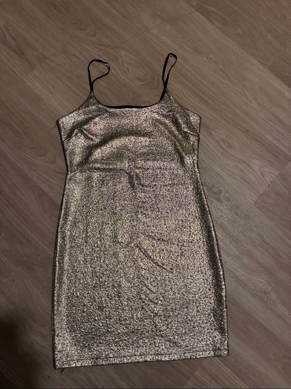 Diosa Metallic Gold Bodycon Mini Dress Spaghetti Strap